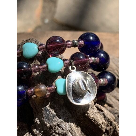 Multi Color Beaded Wrap Bracelet with Sterling Silver Charms - Picture 2 of 7